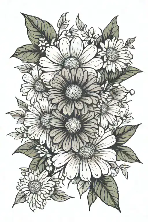 zinnias and daisies growing tattoo design idea