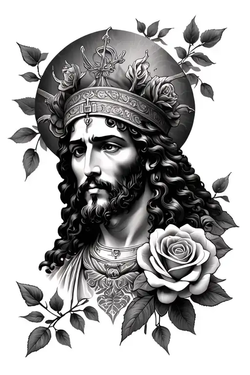 san judas tadeo and roses tattoo design idea