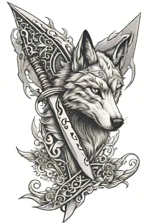 butterfly knife wolf tattoo design idea