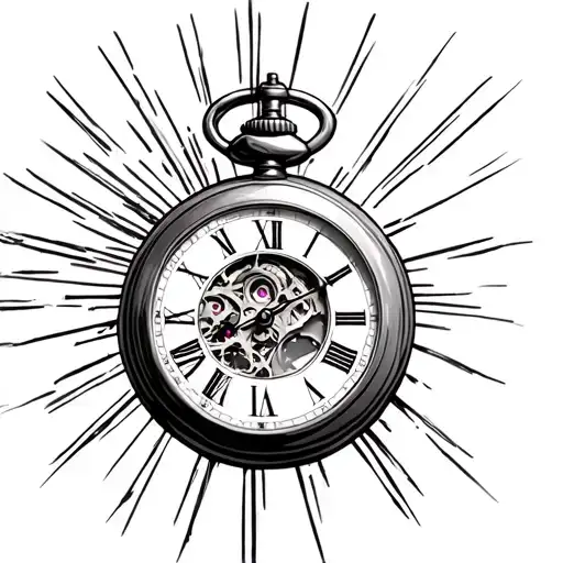 broken pocket watch with ray details tattoo design idea