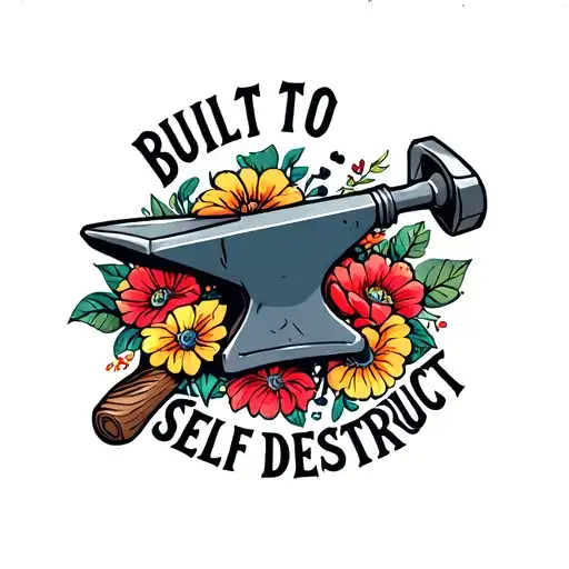 "Built to Self Destruct" "Built to Self Destruct" Hammer and Anvil with trad flowers tattoo design idea