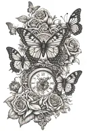 lilies hour glass brain vs heart with butterfly flying roses tiger and coi tattoo design idea