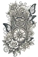 lilies hour glass brain vs heart with butterfly flying roses tiger and coi tattoo design idea