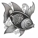 christian fish symbol with G>^v inside representing tattoo design idea