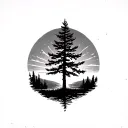Douglas Fir Tree and sun setting tattoo design idea