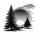 Douglas Fir Tree and sun setting tattoo design idea