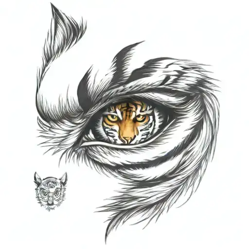 wolf eye with tiger half head tattoo design idea