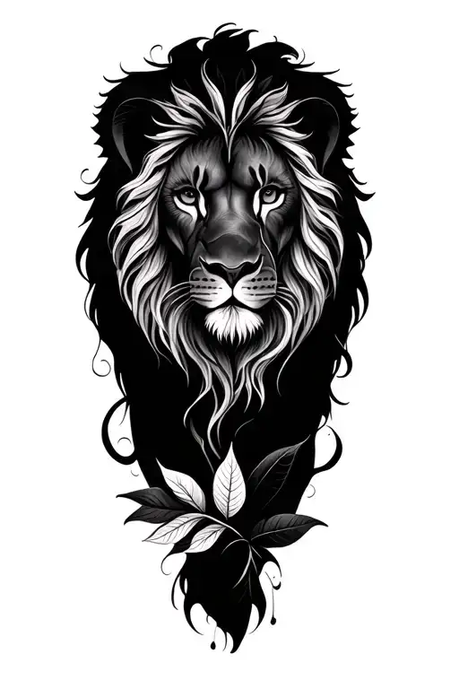 lion calm leaves intertwined tattoo design idea