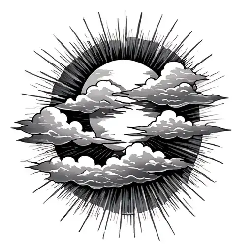 Clouds And Sun Rays tattoo design idea