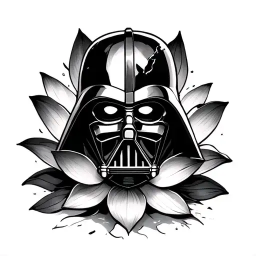 lotus flower under half destroyed Darth Vader mask tattoo design idea