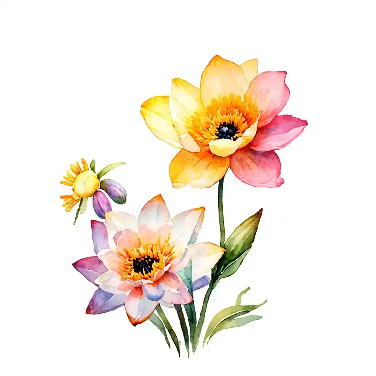 marigold, daisy, narcissus, poppy, snowdrop, narcissus, water lily tattoo design idea