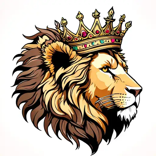 bohemian lion wearing a crown tattoo design idea