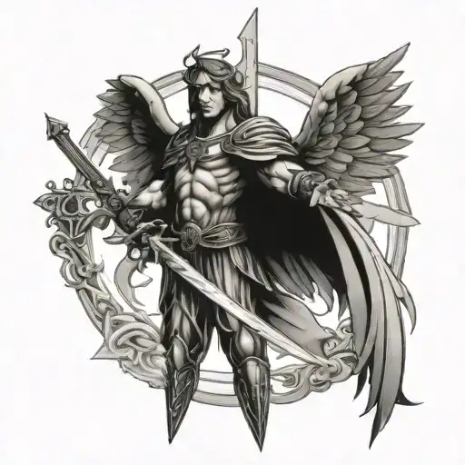 archangel Michael sword with cross intertwined tattoo design idea