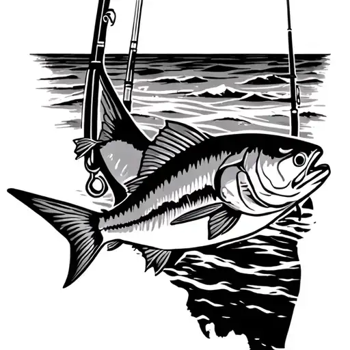 a boat, fishing pole, deep sea fishing, beach, infinite, mahi - mahi fish, Florida state outline, fathers signature tattoo design idea