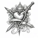 dagger piercing heart tattoo design idea