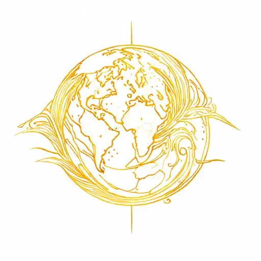 Tattoo design for arm laying flat intricate glowing bright earthy golden yellow tattoos that swirl with the earth tattoo design idea