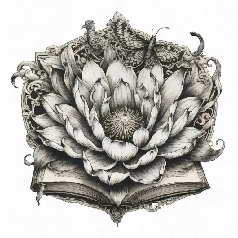 Female, Lotus Flower, Book, Pheonix tattoo design idea