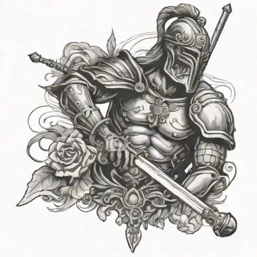 bible, violin and knighted warrior holding sword tattoo design idea