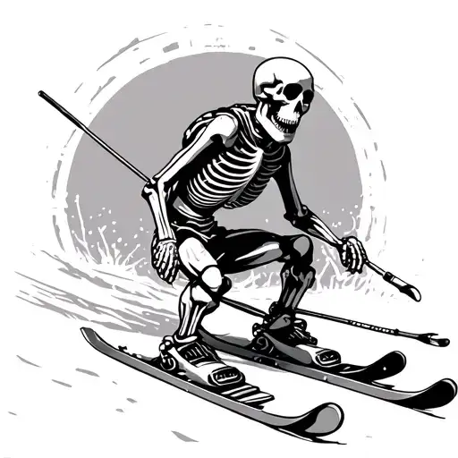 skiing skeleton no clothes two poles tattoo design idea