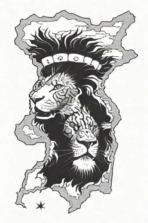 Cameroon map and lion face tattoo design idea