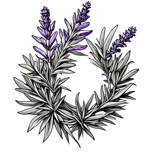 lavender, rosemary, vervain and mugwort arch simple traditional  tattoo design idea