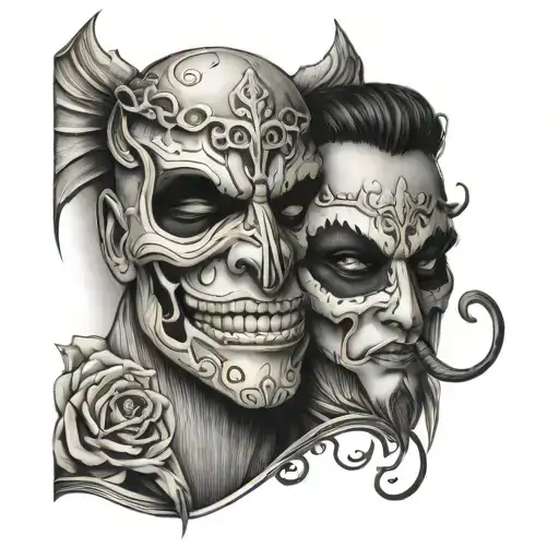 my brothers keeper with laugh now cry later mask tattoo design idea