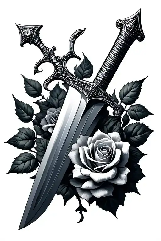sword and roses tattoo design idea
