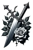sword and roses tattoo design idea