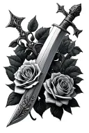 sword and roses tattoo design idea