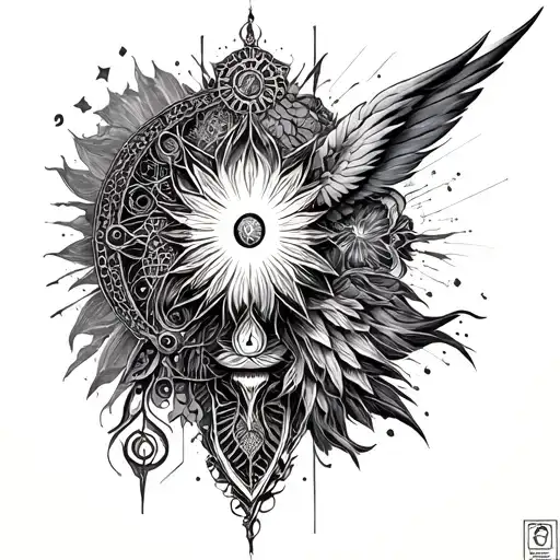  combined multiple elements to a single tattoo;  math and engineering - spiritual and the art tattoo design idea