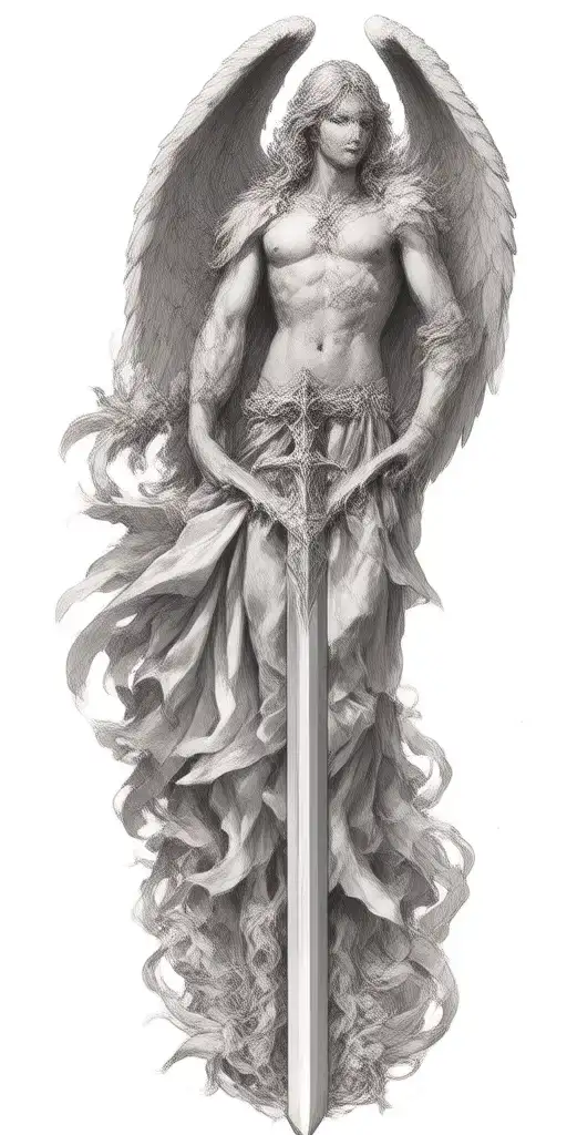archangel michael sword cross tattoo design idea