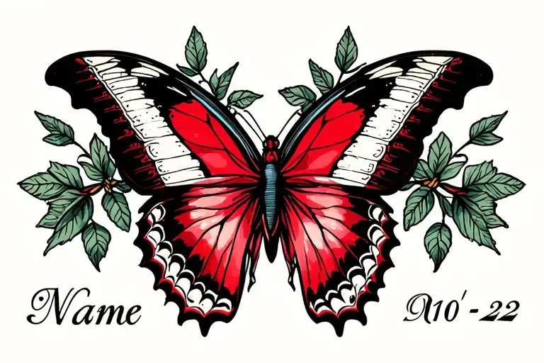 butterfly with the name red 03-17 01-22 tattoo design idea
