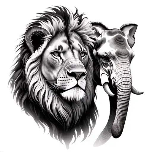 Lion with giraffe and elephant tattoo design idea