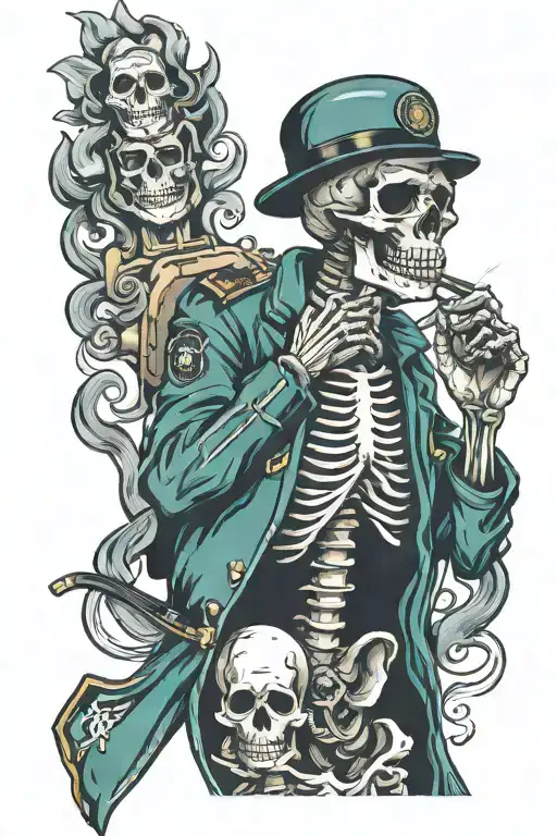 paramedic skeleton smoking cigarette tattoo design idea