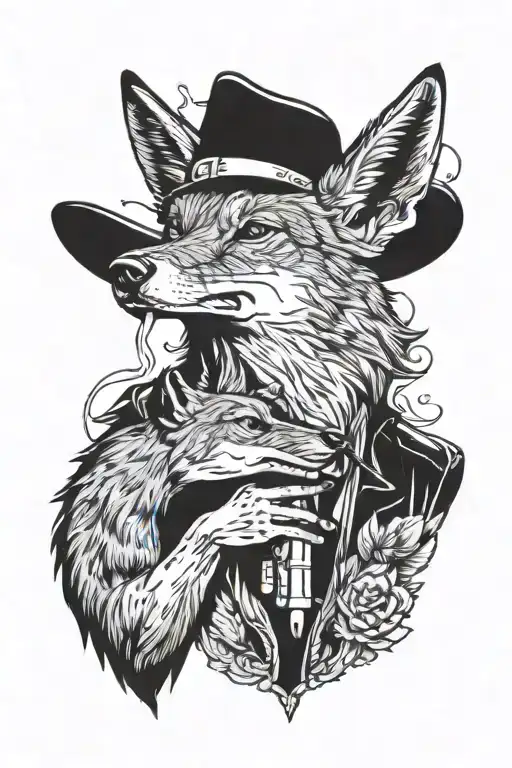 coyote smoking cigarette tattoo design idea