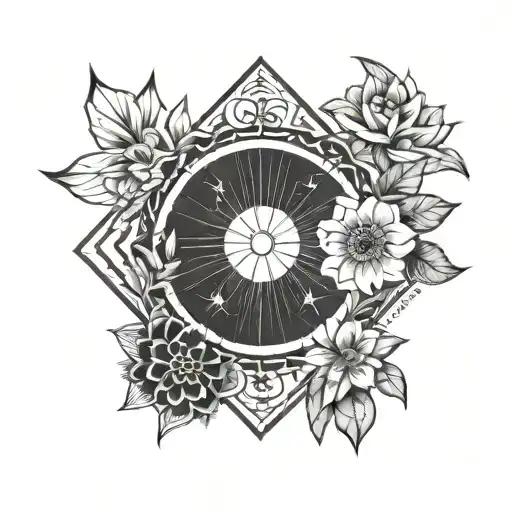 Linear lunar phases and flowers  tattoo design idea