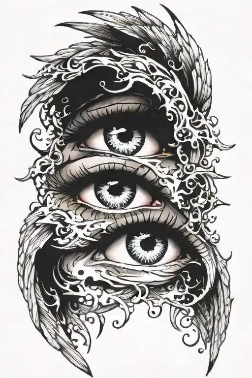 Four angelic or Archangel eye's crying like illustration tattoo design idea
