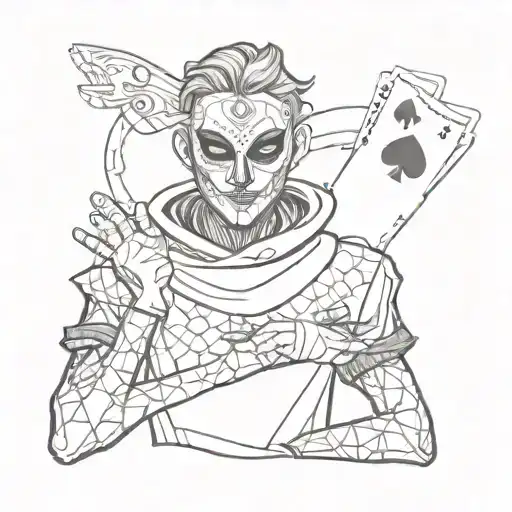 playing card harlequin in a mask with a blank face in a T-shirt and tattoo design idea
