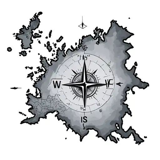 map with six stops and each stop has a compass attached tattoo design idea