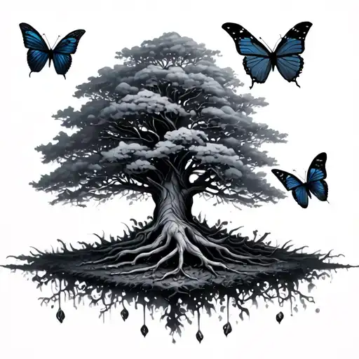 poison tree with butterflies with semi colon tattoo design idea