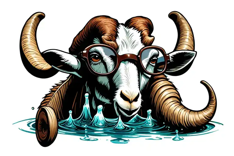 goat horn with glasses and water  tattoo design idea