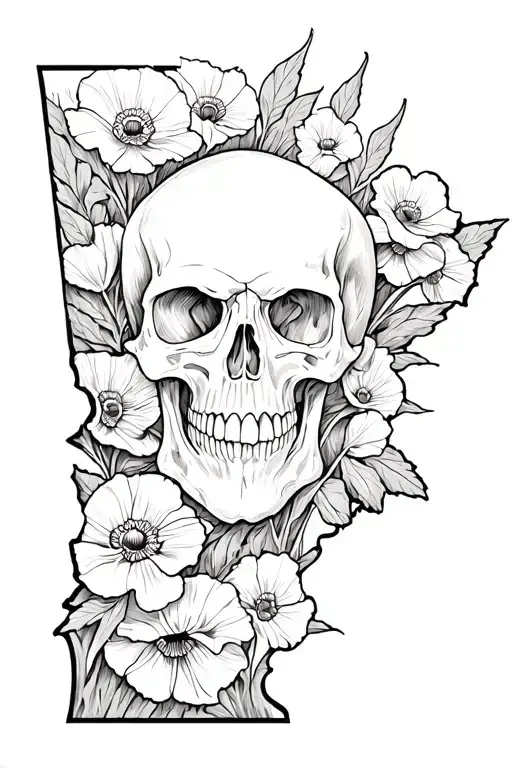 skull, poppies, howitzer cannon, inside a Pennsylvania Keystone shape tattoo design idea