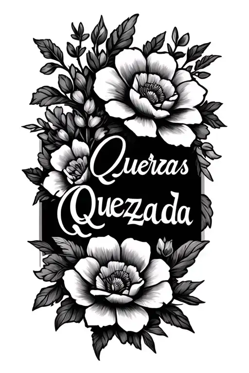 "Quezada" put the word " Quezada " in a pretty font and put pretty flowers shaded in nicely around the word tattoo design idea
