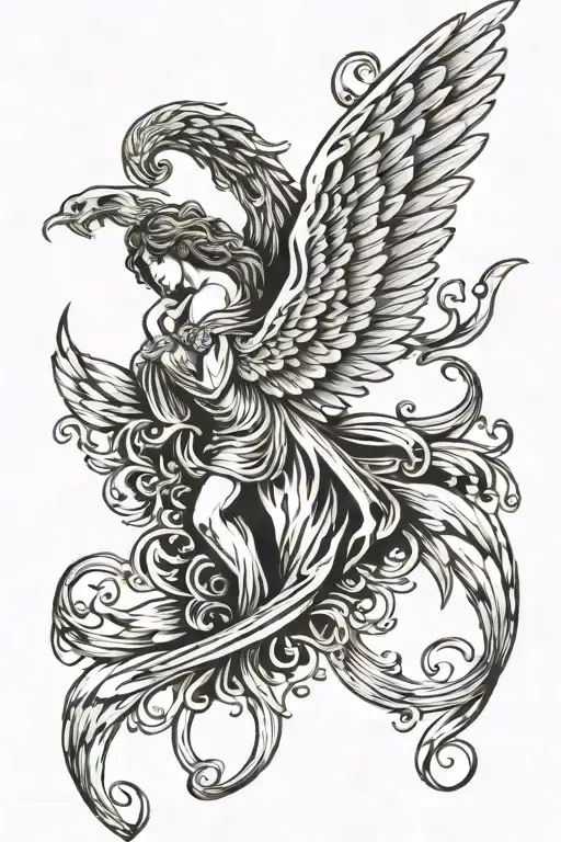 fallen angel wing tattoo design idea