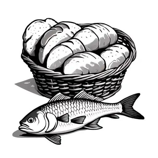 5 loaves of bread and 2 fish in a basket tattoo design idea