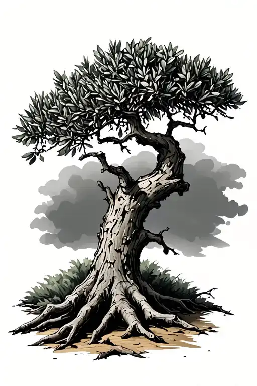 Olive Tree, fallen but regrown tattoo design idea