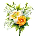 lily of the valley and marigold and carnation flowers intertwined tattoo design idea