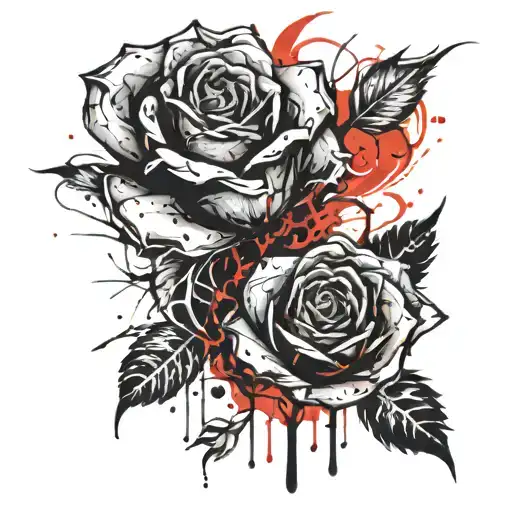 rose burning in flames symbolising heartbreak black tattoo design idea