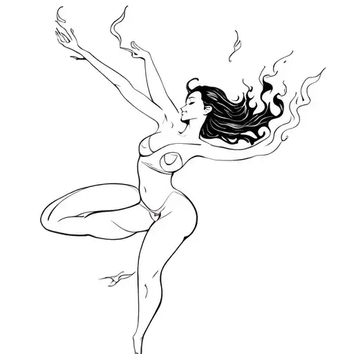 A woman formed from dancing flames—hips, breasts, and curves all flowing upward. The Em subtly weaves through the flame  tattoo design idea