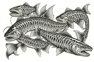 multiple trout skeleton tattoo design idea